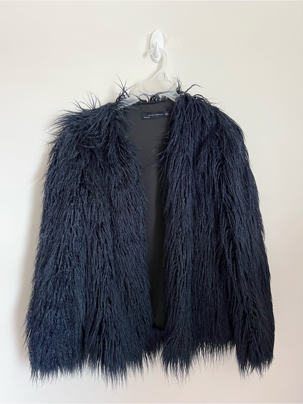Zara Navy Faux Fur Jacket